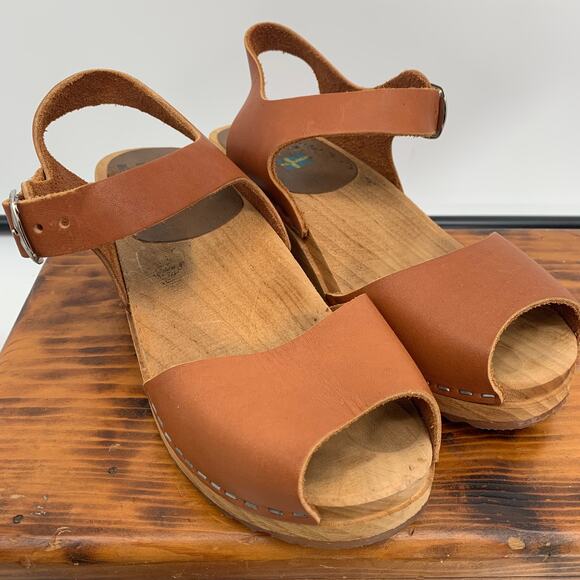 MIA Greta Tan Luggage Leather Clog Sandal Heel - Picture 2 of 8